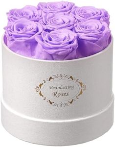 Beaulasting Long Lasting Preserved Roses in a Box Last a Year Forever Flowers for Her Mom Wife Anniversary Birthday (Round White Box, Light Purple Roses)