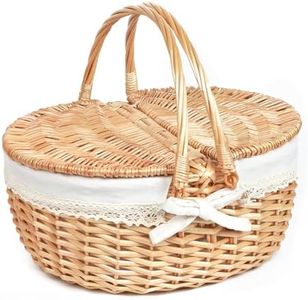 Hap Tim Wicker Picnic Basket for 2 with Lid - Unique Gifts Ideas for Couple, Engagement, Wedding, Bridal Shower, Family, Christmas - White Elephant Gifts for Adults(Y2408-B1)