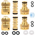 Kazaigou 6 Pack Brass Garden Hose Quick Connector, Garden Hose Tap Connector Pipe Fittings Kit, 2 Double Male Connector, 2 Hose End Connector, 2 Hose Tap Connector 1/2'' & 3/4'' 2-in-1 Faucet Adapter