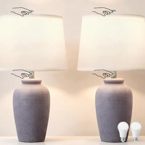ZSMAIKU 23" Large Touch Ceramic Nightstand Textured Dimmable Lamps,Taupe