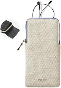 Cockatoo Portable Glasses Case, Drop-Resistant Eyewear Storage Pouch, Slim Soft Case for Sunglasses, Elegant Pure White with Cleaning Cloth (Tofu)