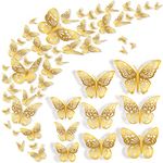 Nelotaor 72 Pcs Butterfly Wall Decor, 3 Styles 3 Sizes 3D Gold Butterfly, Wedding Decorations, Birthday Party Decorations, Girls Bedroom Decoration(72 Pcs, Gold)