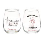 Paladone Friends Set of 2 Glasses, Stemless Wine Glasses - You are My Lobster, How You Doin, 150 milliliters