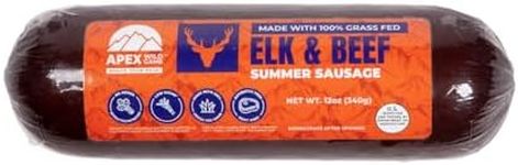 Apex Wild Game Summer Sausage, Elk and Grassfed Beef, Antibiotic Free, Nitrate Free, Low Sugar, Gluten Free, Keto, Paleo, 12oz Elk Summer Sausage