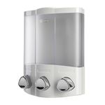 Croydex Wall Mounted Soap Dispenser - Eliminates Shower Clutter, Easy to Refill and Has a Pre-Measured Pump for Your Shower Gel, Shampoo and Conditioner, Mount On Corner or Flat Wall (White, 3x450ml)