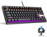 Anivia True Mechanical Gaming Keyboard, Classic Wired USB Keyboard with Blue Switches, 87 Keys Waterproof Keyboard for PC Laptop PS4 PS5 Xbox, Rainbow Red Backlit