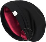 YANIBEST Silk Satin Bonnet Hair Wrap for Sleeping - Adjustable Stay on Silk Lined Slouchy Beanie Hat for Curly Hair and Braids Black-Wine