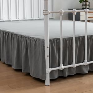 xuan dian Bed Skirt King Size Ruffled Bed Skirts with Split Corners, 14 Inch Drop Dust Ruffle Bed Skirt with Platform, Gray