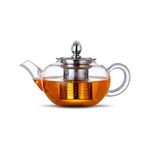 ANSIO Glass Teapot with Infuser 350 ml Borosilicate 304 Stainless Steel Lid, Clear Teapot Infuser with Heat Resistant and Loose Leaf Teapot Infuser