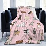 Perinsto Cute Dogs Pink Throw Blanket Ultra Soft Warm All Season Puppy Animals Decorative Fleece Blankets for Bed Chair Car Sofa Couch Bedroom 50" X 40"