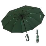 TradMall Inverted Umbrella, Windproof Travel Automatic Compact Reverse Folding Umbrellas for Rain with Reflective Stripe for Women and Men, Dark Green