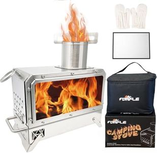 FOAPLE Outdoor Portable Wood Burning Stove，Mini Camp Oven, Camping Stove portable for Cooking, Stainless Steel Wood Burning Stove with Bag, Heat Insulation Pad, Gloves, Wood Stove for Hiking BBQ