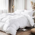 Royal Luxe Feather Duvet Insert Comforters Queen Size, All Season Warmth, Ultra-Soft 100% Cotton Hotel Collection Comforter 56 Oz Fluffy Medium Warmth 88x88 inch White