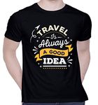 CreativiT Graphic Printed T-Shirt for Unisex Travel - Adventure - IDEA Typography T-Shirt Tshirt | Casual Half Sleeve Round Neck T-Shirt | 100% Cotton | D00532-17_Black_Large