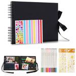 Scrapbook Photo Album, 80 Black Pages Album Photo Scrapbooking, Diy Scrapbooking Kit Memory Books Guestbooks, With Metal Pens, Photo Corners, Stickers & Templates (12.2 x 8.45 Inch) (Black-A)