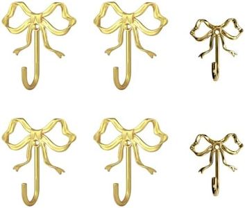 Decorative Bow Wall Hooks, Brass-Gold Metal Coat Hooks for Keys, Jewelry, Clothes, Home Decor - Screw Mounted, Iron Alloy, 2 in X 2.6 in X 0.8 In, 2 Pack (Four large sizes and two small sizes)
