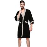 Haseil Men's Turkish Cotton Bathrobe Waffle Kimono Terry Cloth Hotel Spa Robes, Black, Small