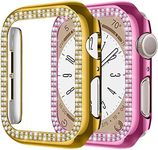 2-Pack PC Cases with Double Row Diamond for Apple Watch 41mm, Bling PC Protective Bumper for iWatch Series 9/8/7 - Gold & Rose Pink