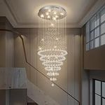 DLLT Large Foyer Chandeliers for High Ceiling Entryway Staircase Entrance, 8-Light Modern Raindrop Crystal Big Ceiling Light Fixture Grand Luxurious Cascading Lighting for Living Room D23''×H59''