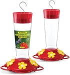 Hummingbird Feeder 10 oz [Set of 2] Plastic Feeders for Outdoors, with Built-in Ant Guard - Circular Perch with 5 Feeding Ports - Wide Mouth for Easy Filling/2 Part Base for Easy Cleaning