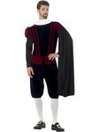 Smiffys Deluxe Tudor Lord Costume, Black with Top, Trousers, Cape & Neck Ruffle, Historical Fancy Dress, Adult Dress Up Costumes