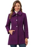 Allegra K Women's Turn-Down Collar Single Breasted Slant Pockets Swing Outwear Winter Coat Purple L