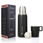 Destinio Thermos Flask with Cup, 24 Hrs Hot and Cold Thermosteel Water Bottle with Vacuum Insulated Mug, 850 ml, Tea and Coffee Thermal Flask for Home, Office,Travel, Hiking (Black,850 ml)