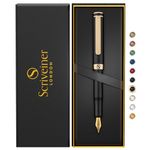 Scriveiner Luxury EDC Fountain Pen (Fine), Stunning Black Pocket Pen, 24K Gold Finish, Schmidt 18K Gilded Nib, Converter, Best Writing Pen Gift Set for Men & Women, Nice Fancy Office Designer Pen