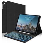 iPad 9.7 Case with Keyboard for 6th Generation(2018), 5th Gen(2017), Air 2/Air, iPad Pro 9.7, Protective Case with Pencil Holder, 7 Color Backlit Bluetooth Detachable Keyboard, Auto Sleep/Wake - Black