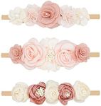 WNYUJOY Baby Girl Flower Headbands Set, 3pcs Elastic Nylon Floral Hair Band, Bows Wrap for Infant Newborn Toddler