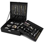 ProCase Jewellery Box Organiser, 2 Tiers Large Jewellery Boxes Storage Cases for Earrings, Bracelets, Rings, Necklaces -Black