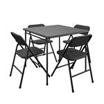 COSCO Premium 5-Piece Table & Chair Dining Set, with 34" Vinyl Top Card Table and 4 Fabric Padded Seat & Back Folding Chairs, Black