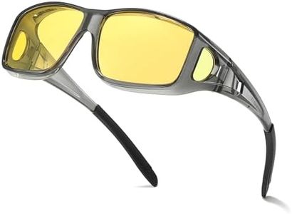 Myiaur Night Driving Over Glasses for Men Women Polarised Anti Glare Headlight Glasses & Full Wrap-Around Frame for Nighttime/Rainy