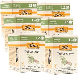 MILLIE'S THAI LEMONGRASS SIPPING BROTH | Vegetable Broth with Savory Seasonings for Snack Urges | Vegan, Keto, Gluten Free, Intermittent Fasting, and natural | (6 Pack - 72 Broth Bags Total)