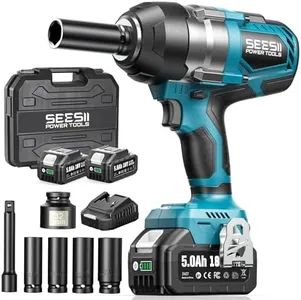 Seesii 1300NM High Torque 1/2 Impact Wrench, 960Ft-lbs Brushless Impact Gun Kit with Friction Ring, 2x 5.0Ah Rechargeable Battery, Cordless Impact Wrench for Truck, Heavy-duty Project, WH800