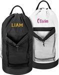 2 Pack Personalized Laundry Bag Heavy Duty Custom Senior University XL Bag Backpack with Hanging Shoulder Strap & Mesh Pocket - Back to School College Graduation Gift - Choose Font & Thread Color