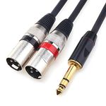 DISINO 1/4 inch (6.35mm) TRS Stereo Male to Dual XLR Male Splitter Patch Cable Unbalanced Headphone Jack to Double XLR Breakout Cable - 10 FT/3 Meters