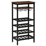 HOMCOM Freestanding Wine Rack, 20-Bottle Wine Bar Cabinet, Barker's Rack with Glass Holders and Bottle Storage, Rustic Brown