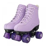 XUDREZ Roller Skates for Women and Girls, Classic Double-Row Flashing Wheel Roller Skates,High Top PU Leather Roller Skates,Indoor Outdoor Roller Skates for Beginner (Purple flashing wheel,UK5.5)