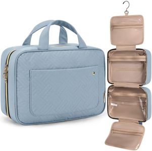 BAGSMART Toiletry Bag Travel Bag with Hanging Hook, Water-resistant Makeup Cosmetic Bag Travel Organizer for Accessories, Shampoo, Full-size Container, Toiletries (Lucent Blue, Large)