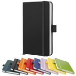 A6 Notebook, Pocket Notebooks 160 Lined Pages Small Leather Journal Notebook Pocket Size for Women Men Work Office School, Hardback A6 Notepad with Pen Holder, 9.5 x 14.5cm-Black