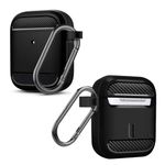 Amazon Basics Top-Tier Shock-Absorbing Protective Case with Keychain for AirPods 1 and 2 | Visible Front LED | Sleek Design (Black)