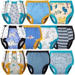 BIG ELEPHANT 10 Packs Potty Training Pants Cotton Absorbent, Side Button Training Underwear Reusable Snaps for Toddler Boys and Girls, 2 Years Blue