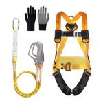 Safety Harness Kits with Lanyard, Full Body Safety Fall Arrest Protection Harness Comes with 2 Big Buckles and 2 2m Lanyards, Adjustable Waist Belt, Load-Bearing 150KG, for Aerial Work, Climbing, Men