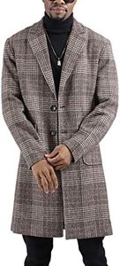 UANEO Mens Trench Coat Single Breasted Plaid Mid Long Peacoat Pea Coats (Khaki, XXL)