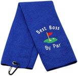 Boss Gift Funny Golf Towel Gift for Golfer Best Boss by Par Golf Embroidered Golf Towel Gift Boss's Day (BOSS-White)