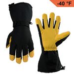 Snow Gloves Cold Proof Winter Ski Leather Work Glove Warm Thinsulate Insulation Thermal Cotton Thick Cowhide - Waterproof Windproof Insulated for Men and Women Yellow Medium