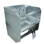 BK Resources BKHS-D-1410-1SSBKKPG Wall Mounted Stainless Steel Hand Sink with 3.5" Gooseneck Faucet, Dual Side Splash Guard and Knee Valves, 14" x 10" Bowl Size