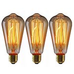 Edison Light Bulb E27 Filament Vintage Incandescent Light Bulb 40W ST64 Retro Light Edison Bulb, Industrial Style Light Bulb, Warm White, Decorative Light Bulb 3 Pieces