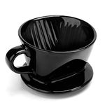 Segarty Pour Over Coffee Maker, Single Cup Black Ceramic Coffee Dripper, Reusable Filter Cone Drip Holder Slow Brewing Dripper with 3 Holes Flat Bottom for Cafe, Home, Office，Camping